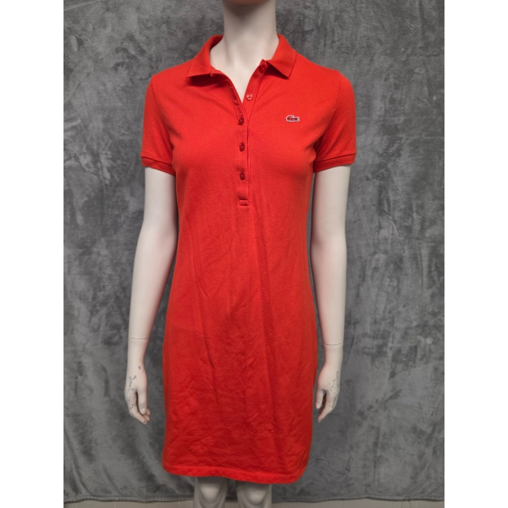 Lacoste Womens Stretch Cotton Pique Polo Dress Orange Red Size 36 FA10759
